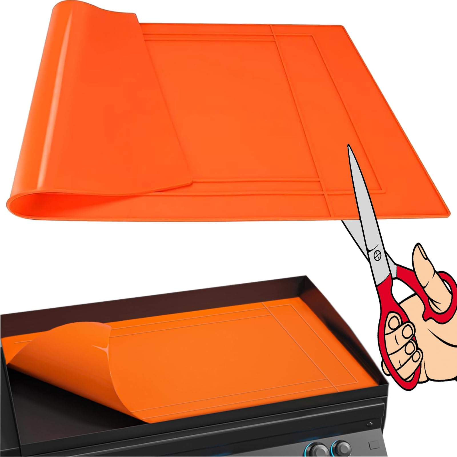 SEFONE Blackstone silicone griddle cover showing cuttable 36-inch fit for a snug seal