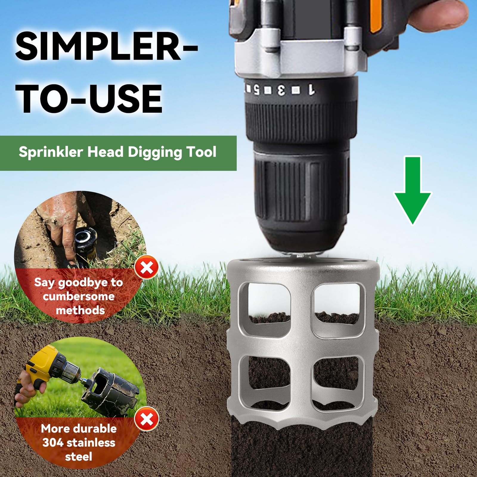 Sefream sprinkler head digging tool allows quick access to buried heads