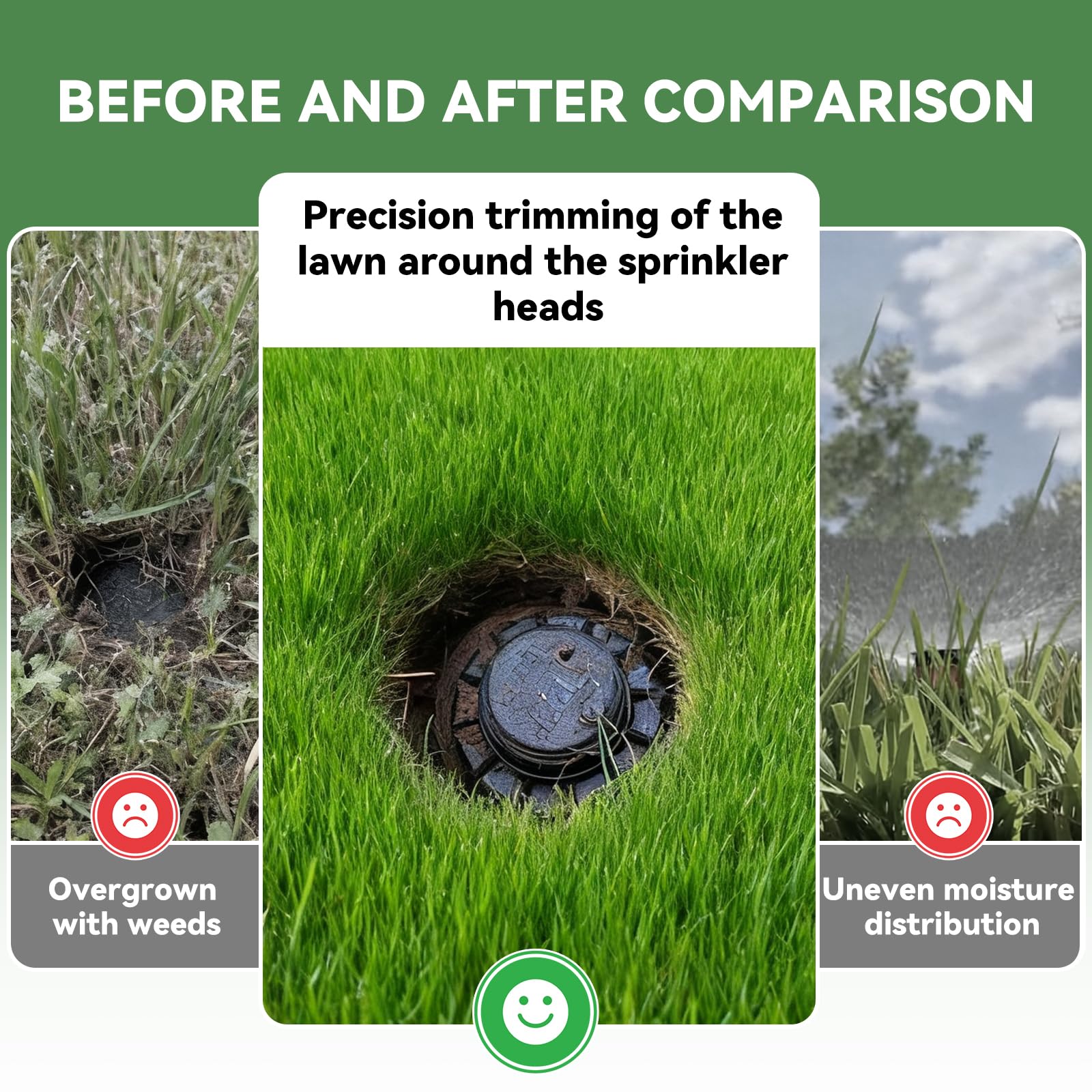 Sefream sprinkler head trimmer close-up showing sturdy blade in action
