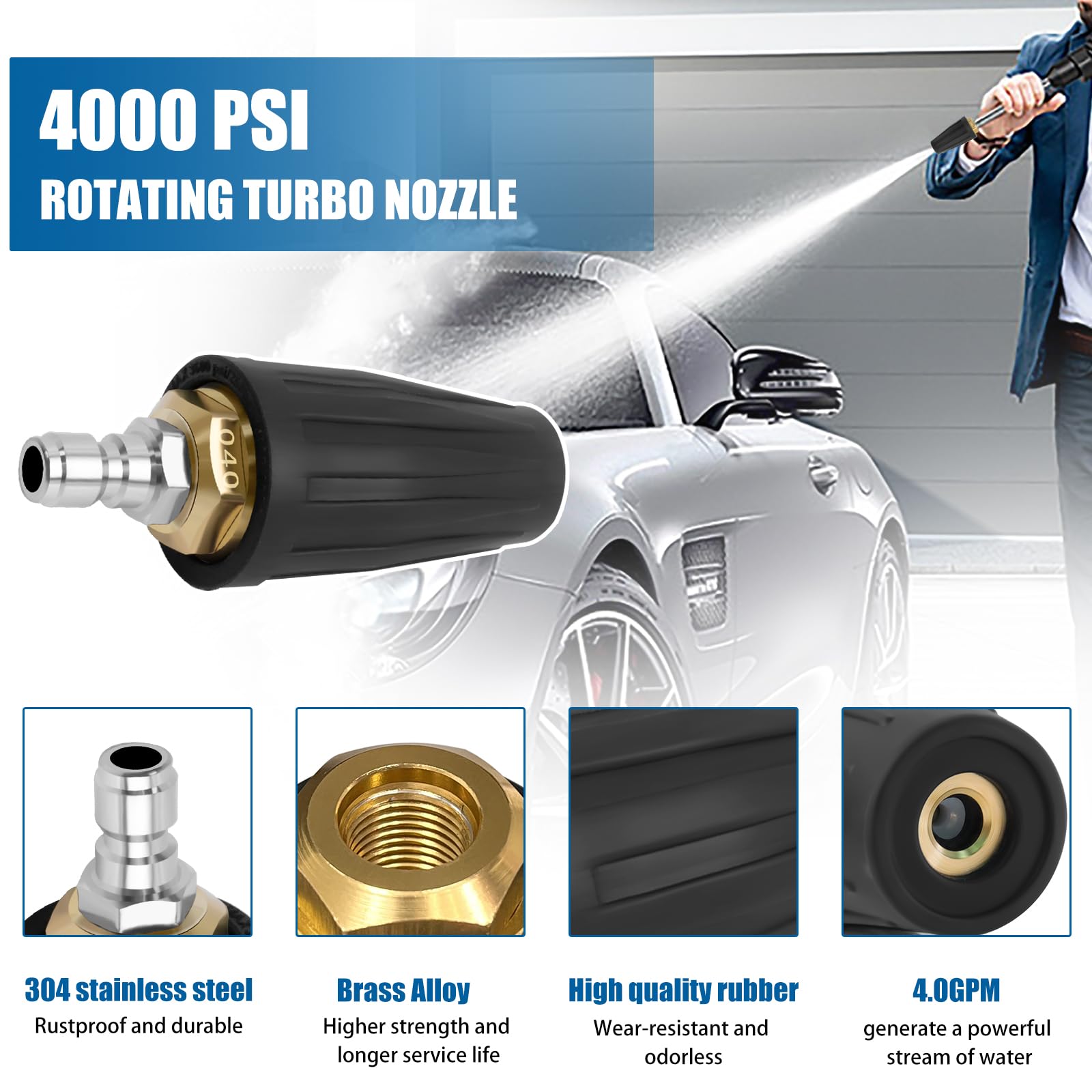 Sefream turbo nozzle quick-connect enables fast setup for high-pressure washing tasks.