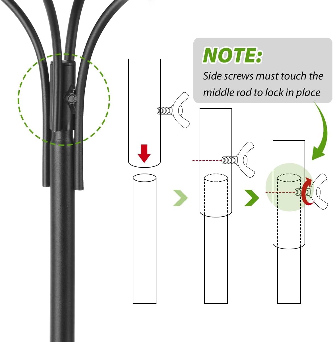 SEGNAYEN 25mm hollow metal pole resists bending in gusty winds