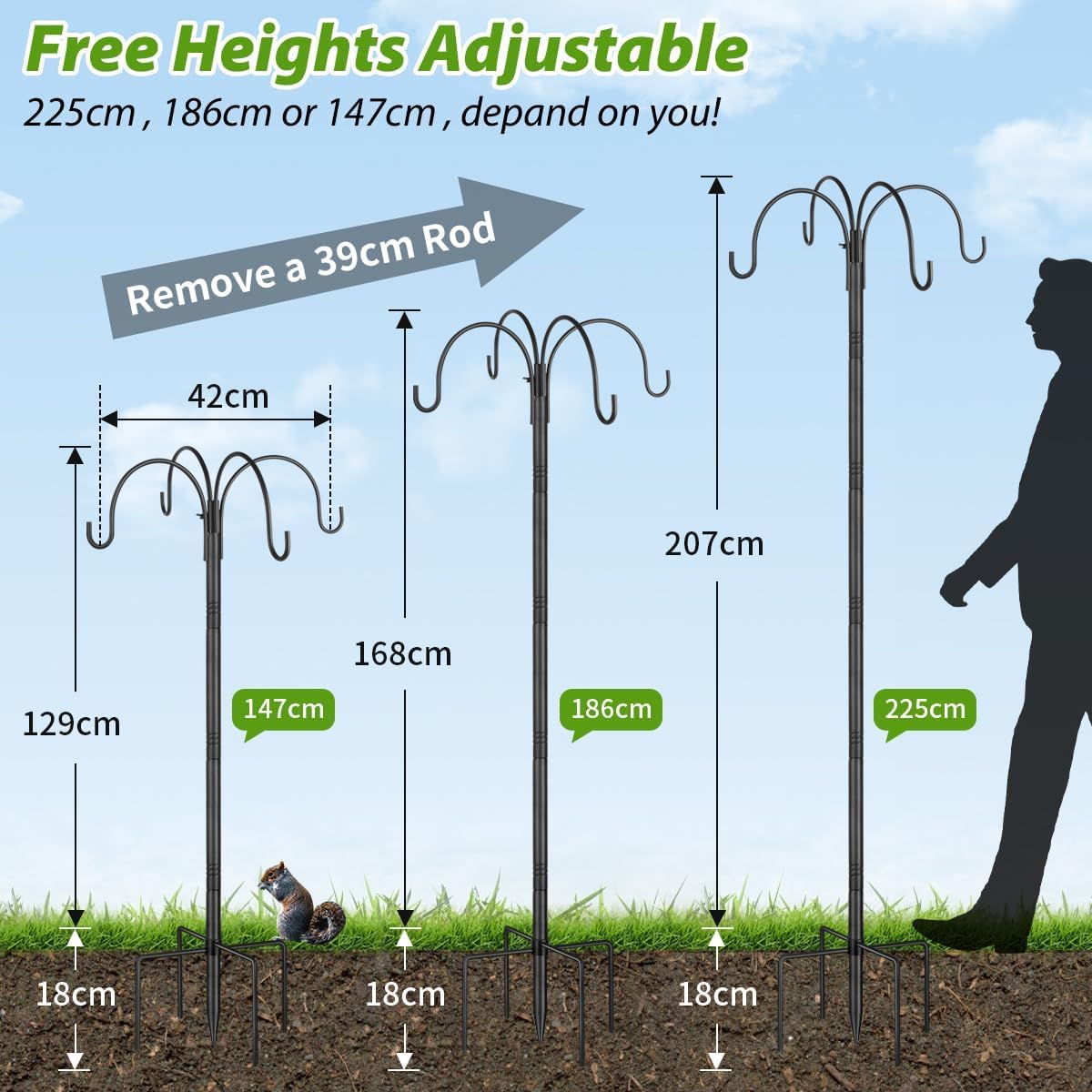 SEGNAYEN double-arm shepherd hooks for bird feeder provide ample hanging space for feeders and decor