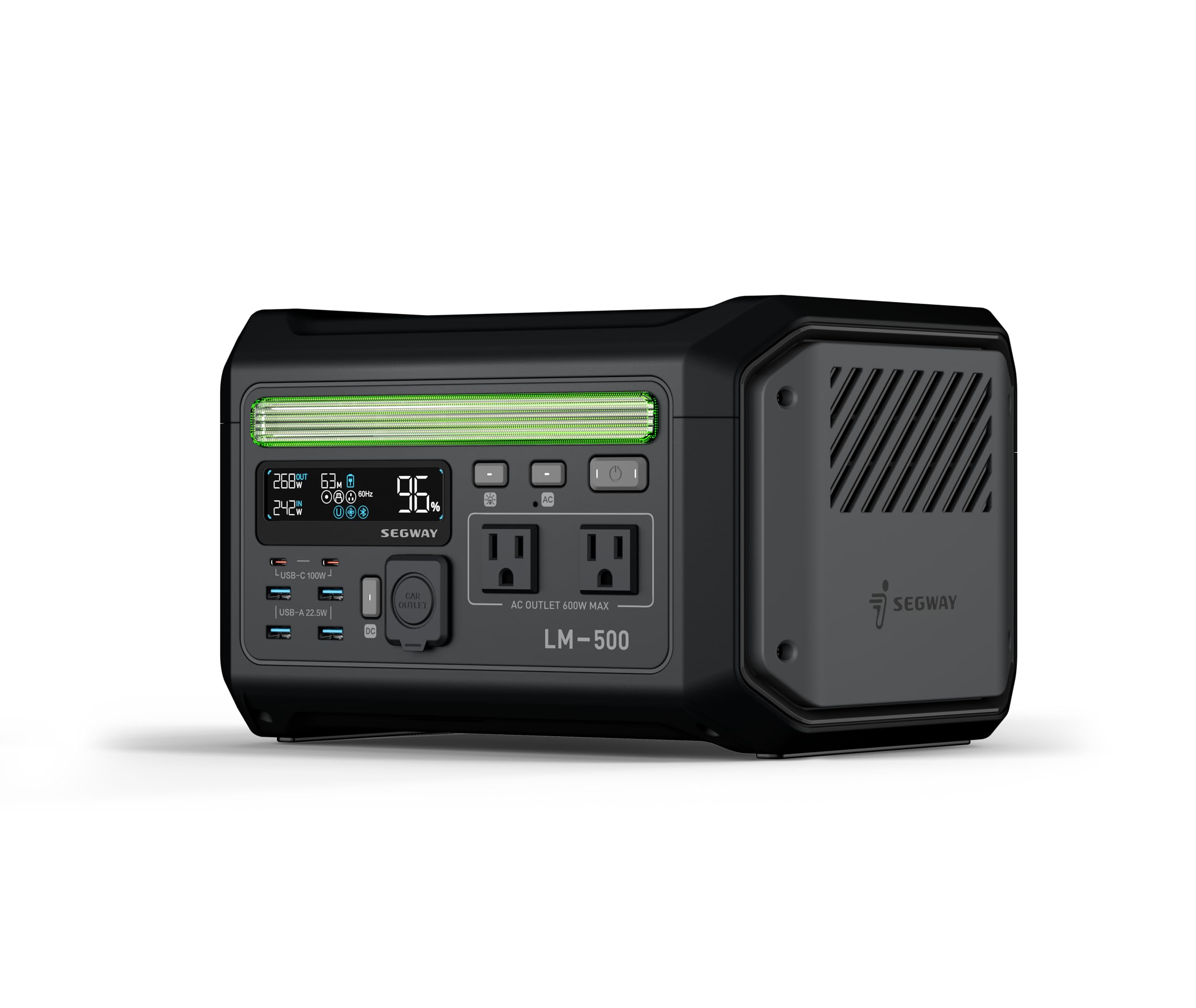 Segway Lumina 500 front panel ports enable versatile on-the-go charging.