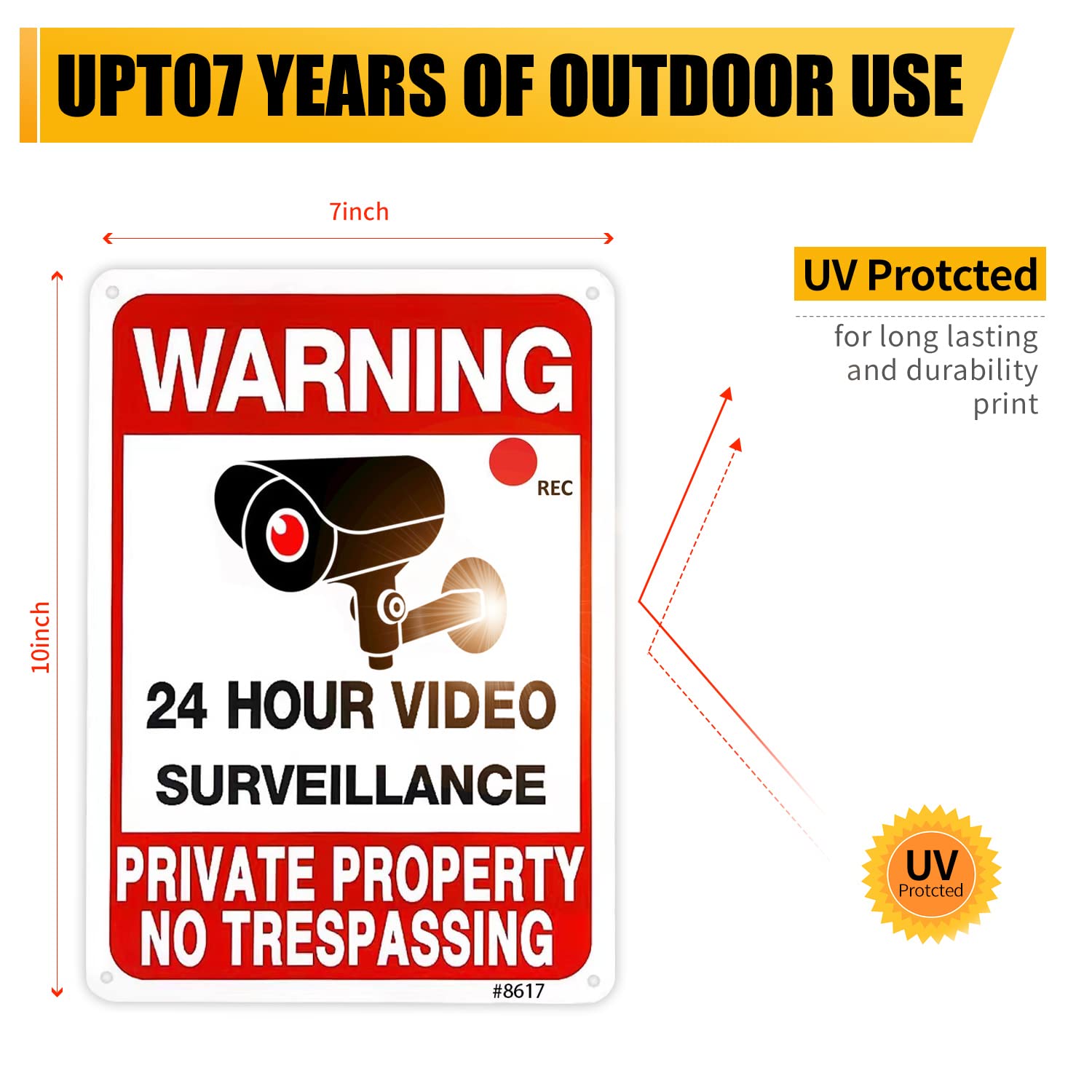 SEHINU UV printed no trespassing sign 10x7 detail shows glossy, readable finish.