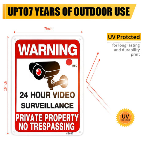 SEHINU UV printed no trespassing sign 10x7 detail shows glossy, readable finish.