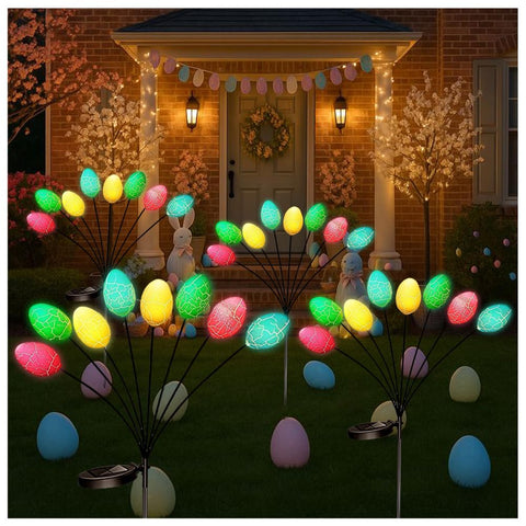 Seilvda 4Pack solar Easter eggs lights brighten the pathway with colorful, energy-saving glow.