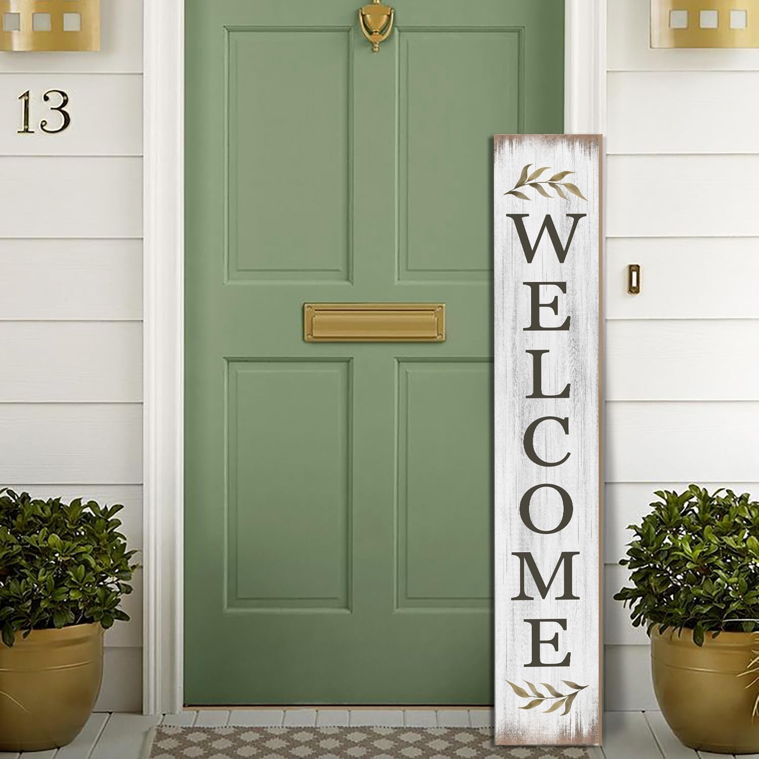 Seimip retro white wooden door sign showcases vintage charm for outdoor spaces.