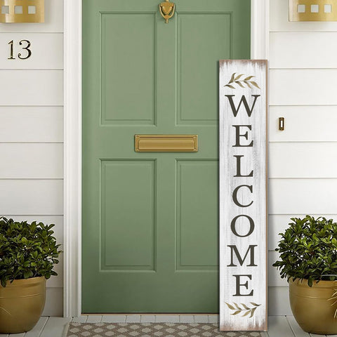Seimip retro white wooden door sign showcases vintage charm for outdoor spaces.