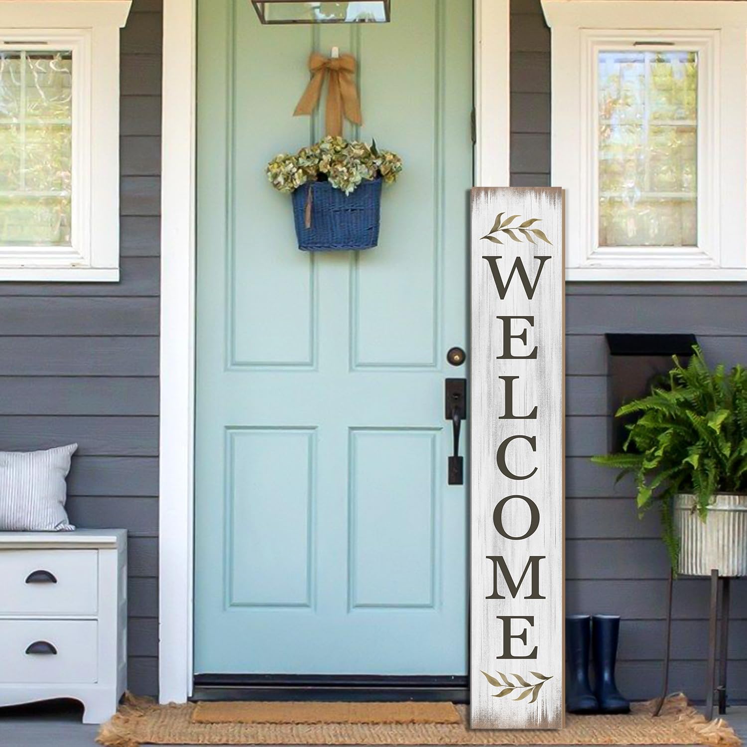 Seimip Spring Welcome Sign for porch adds rustic curb appeal.