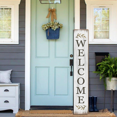 Seimip Spring Welcome Sign for porch adds rustic curb appeal.