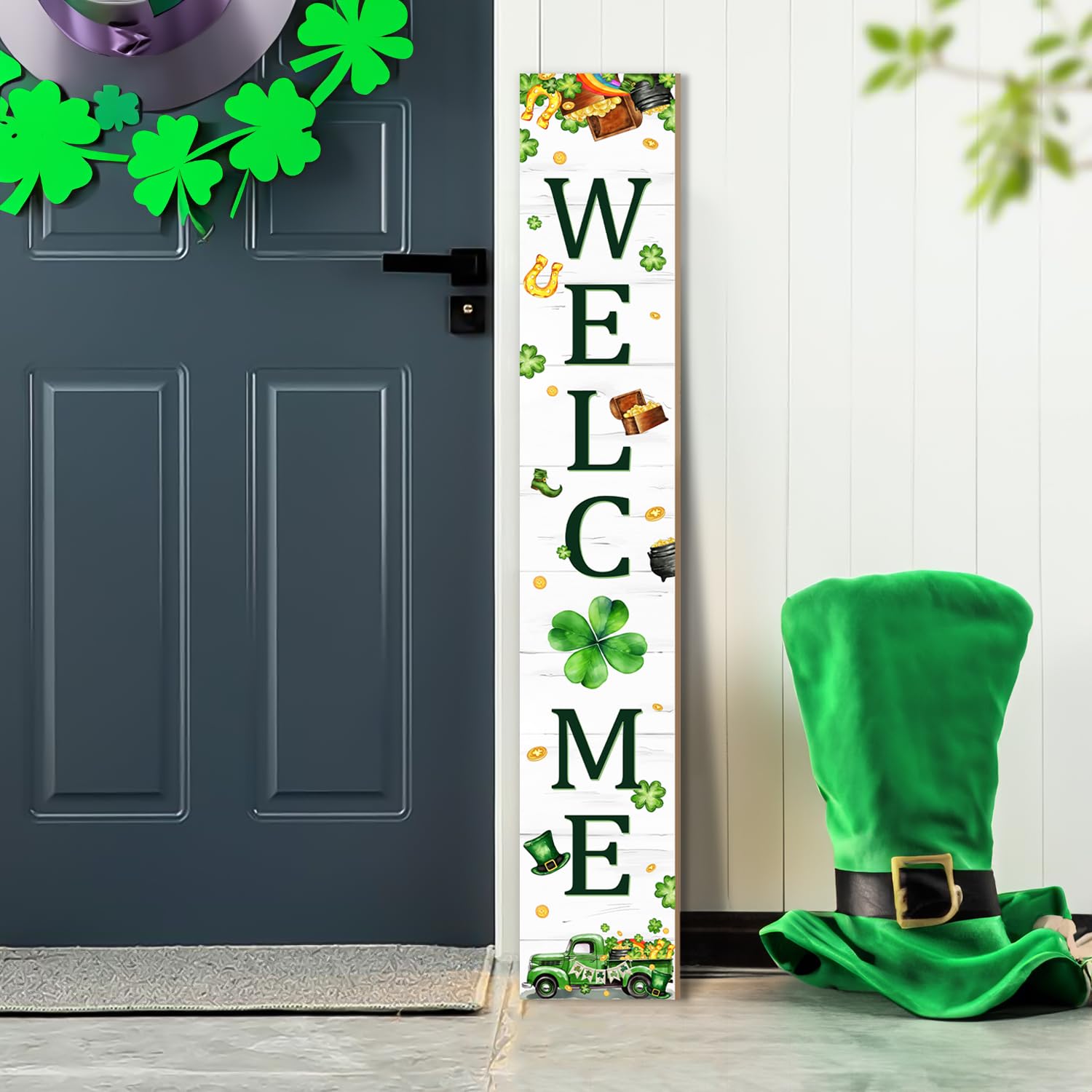 Seimip St Patrick's porch sign assembled height demonstrates a prominent vertical greeting