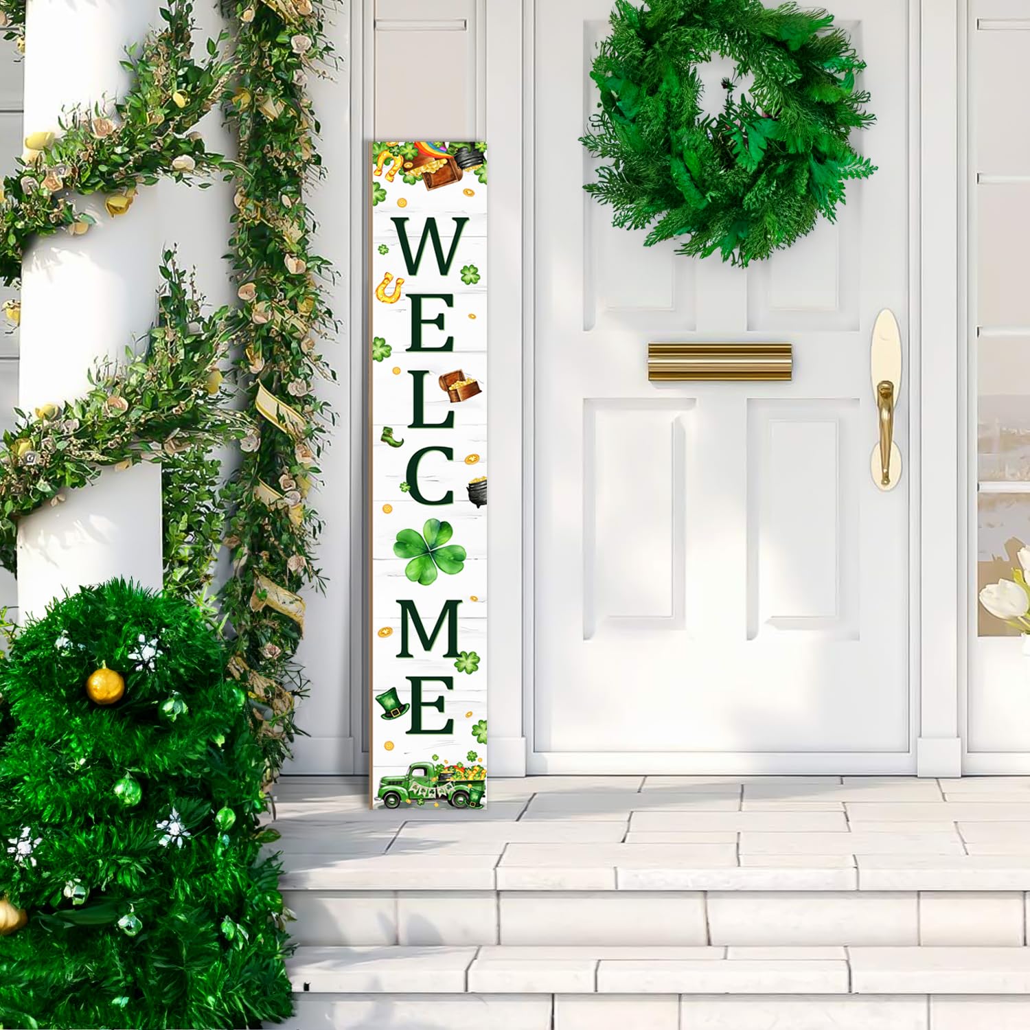 Seimip St Patrick's porch sign side view showing slim profile for porch corners