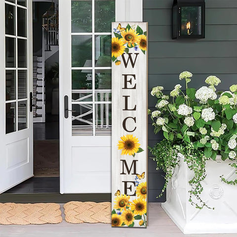 Seimip sunflower porch sign on front door enhances curb appeal and welcomes guests