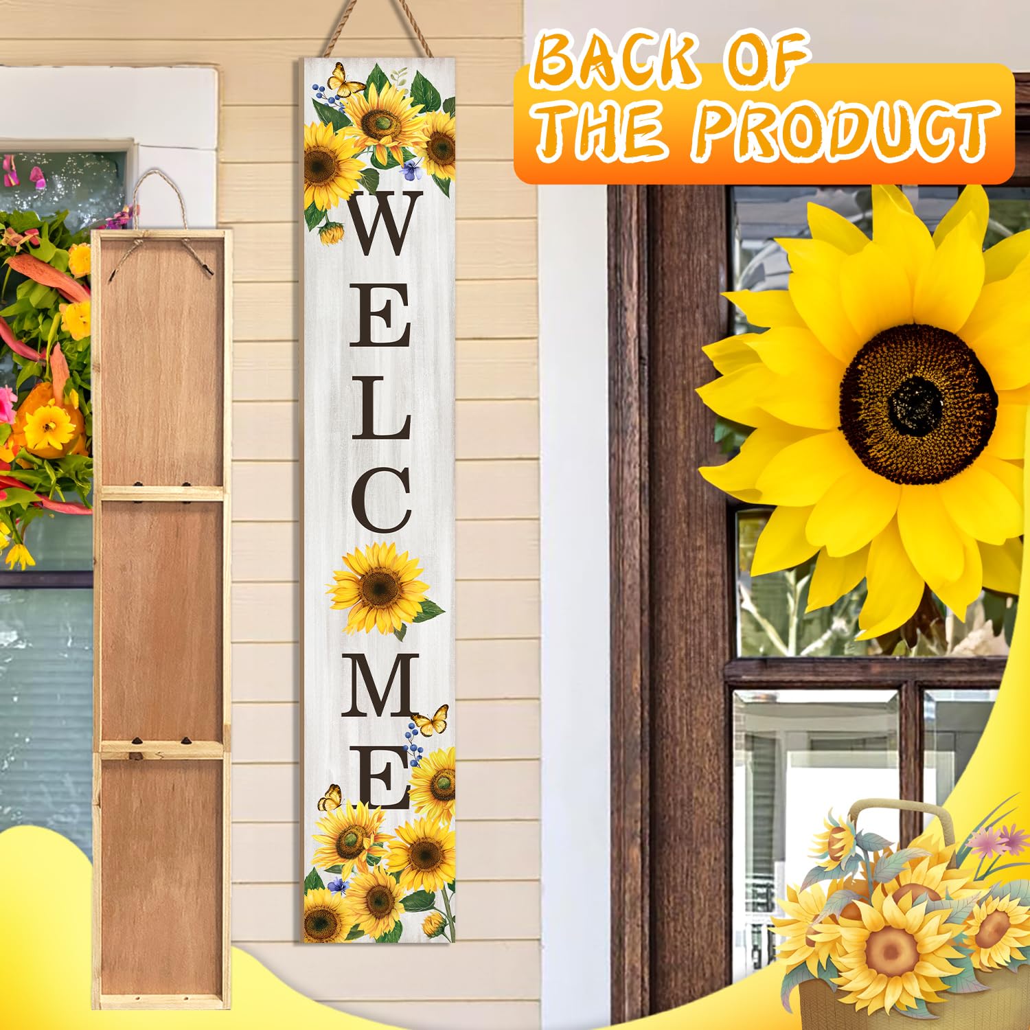 Seimip sunflower wooden sign designed for outdoor use with weather-aware storage