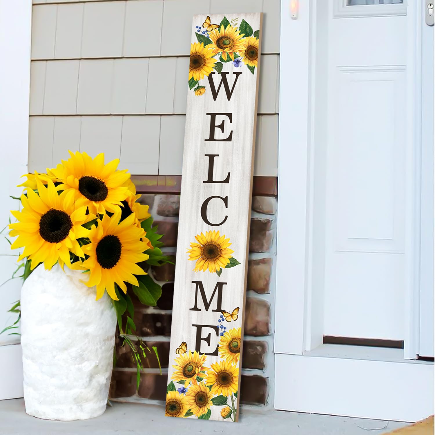 Seimip sunflower vertical wooden sign displayed as indoor wall art