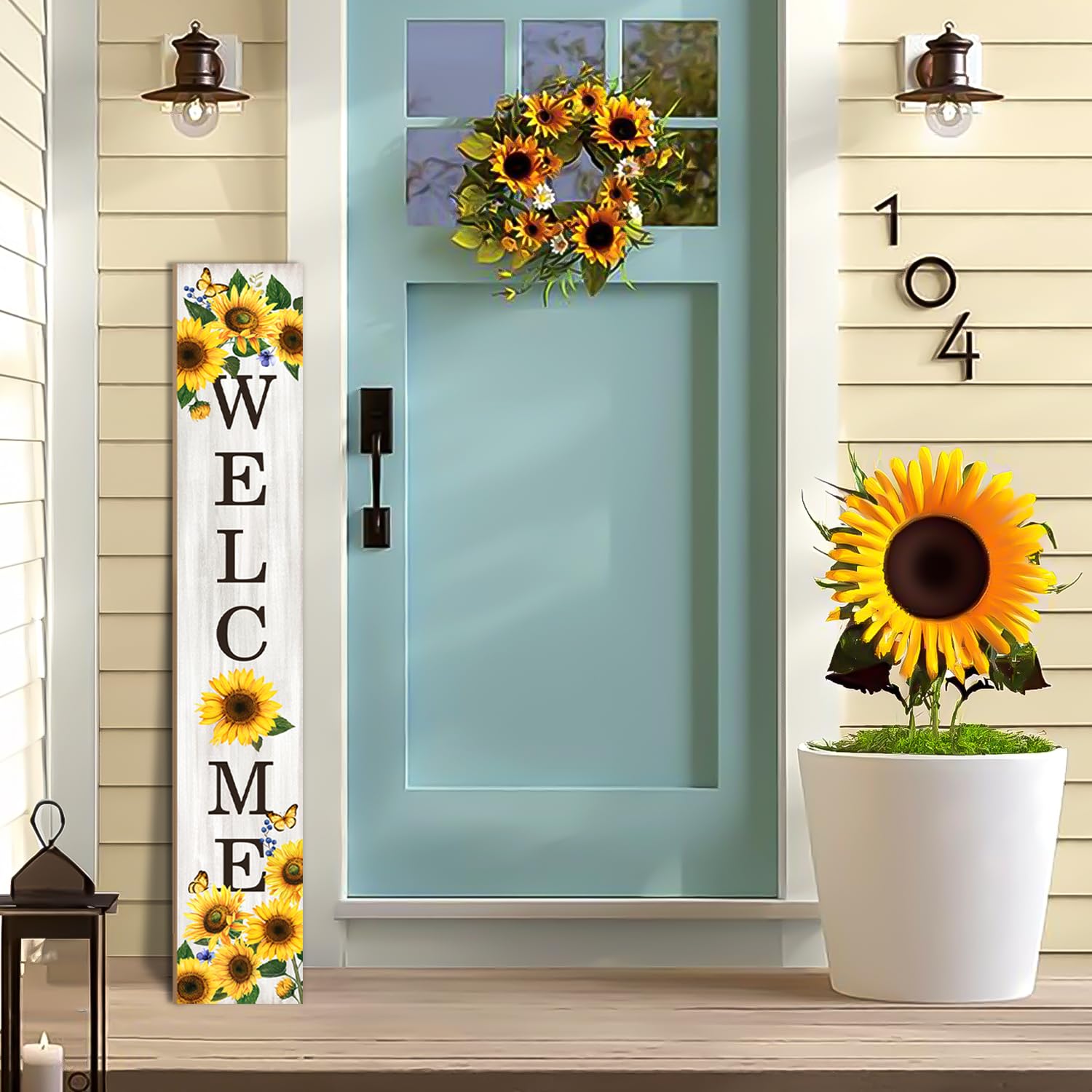 Seimip welcome sign with sunflowers outdoors adds cozy charm to outdoor decor