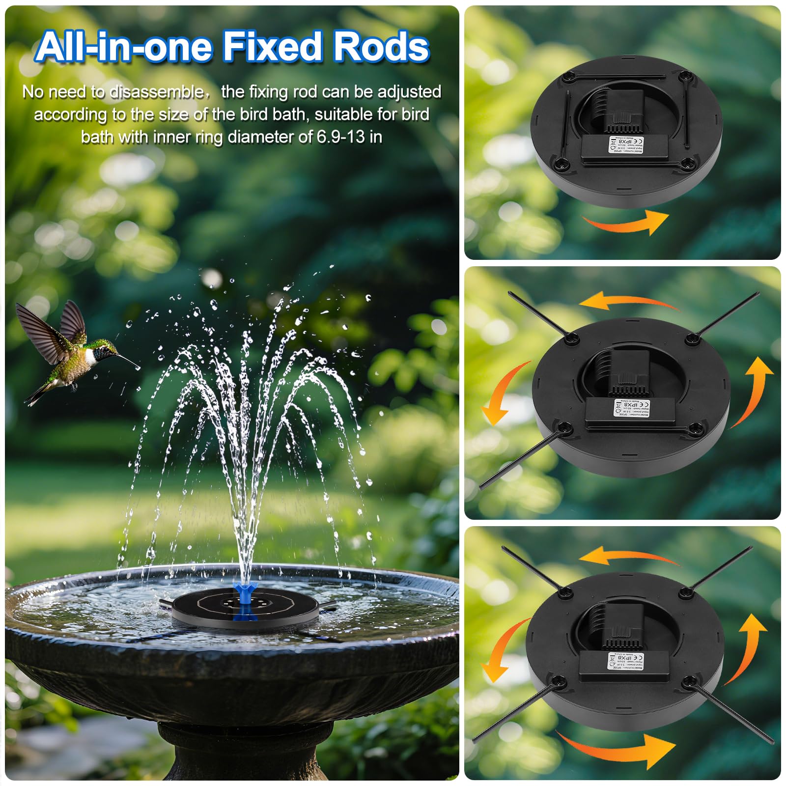 SEIRMEP birdbath fountain with LED lights for night garden ambience