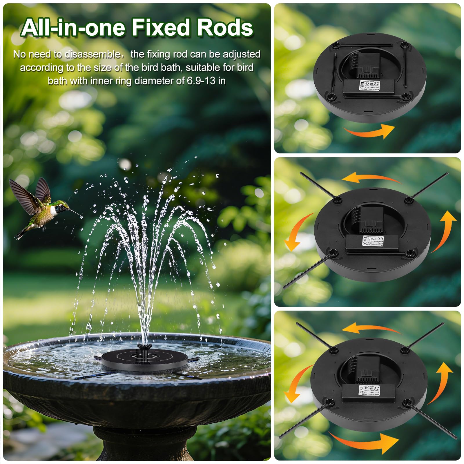 SEIRMEP solar fountain with LED lights for nighttime garden ambiance