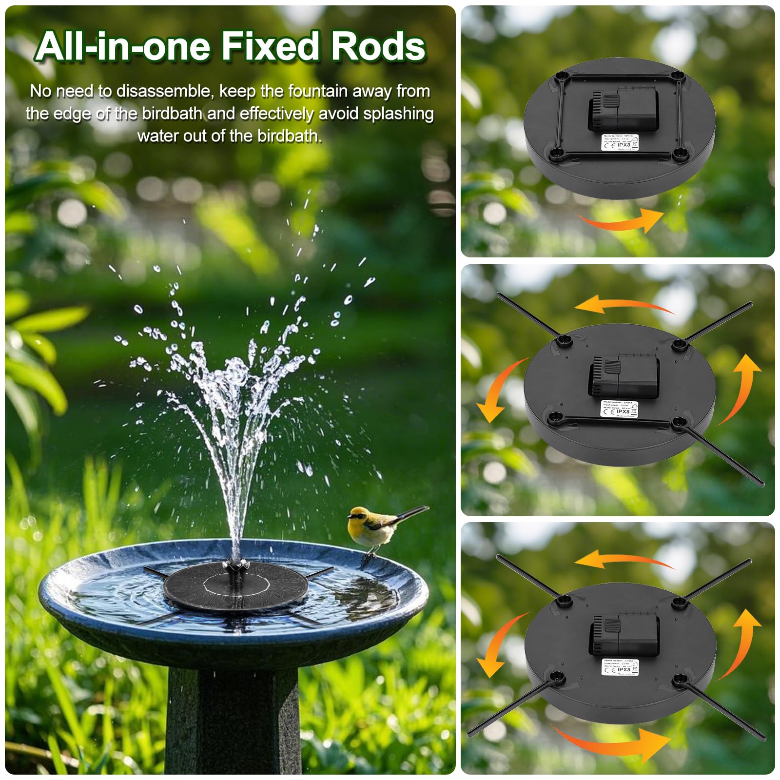 SEIRMEP spray height adjustment enables versatile water display for any birdbath size