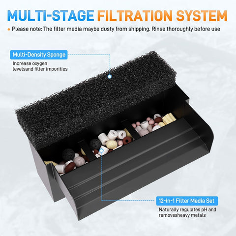 Sejaede 12-in-1 filter media enhances water clarity and oxygen.