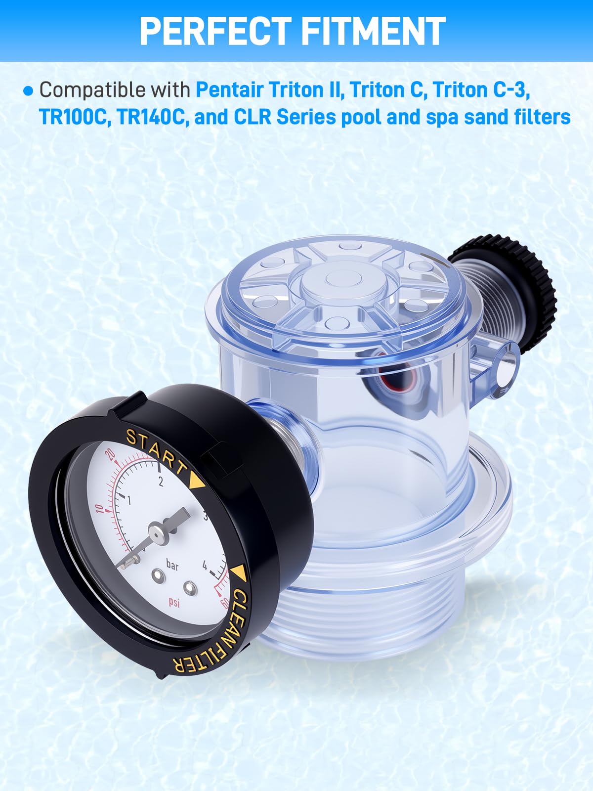 Sejaede clear body housing allows quick visual check of filter status