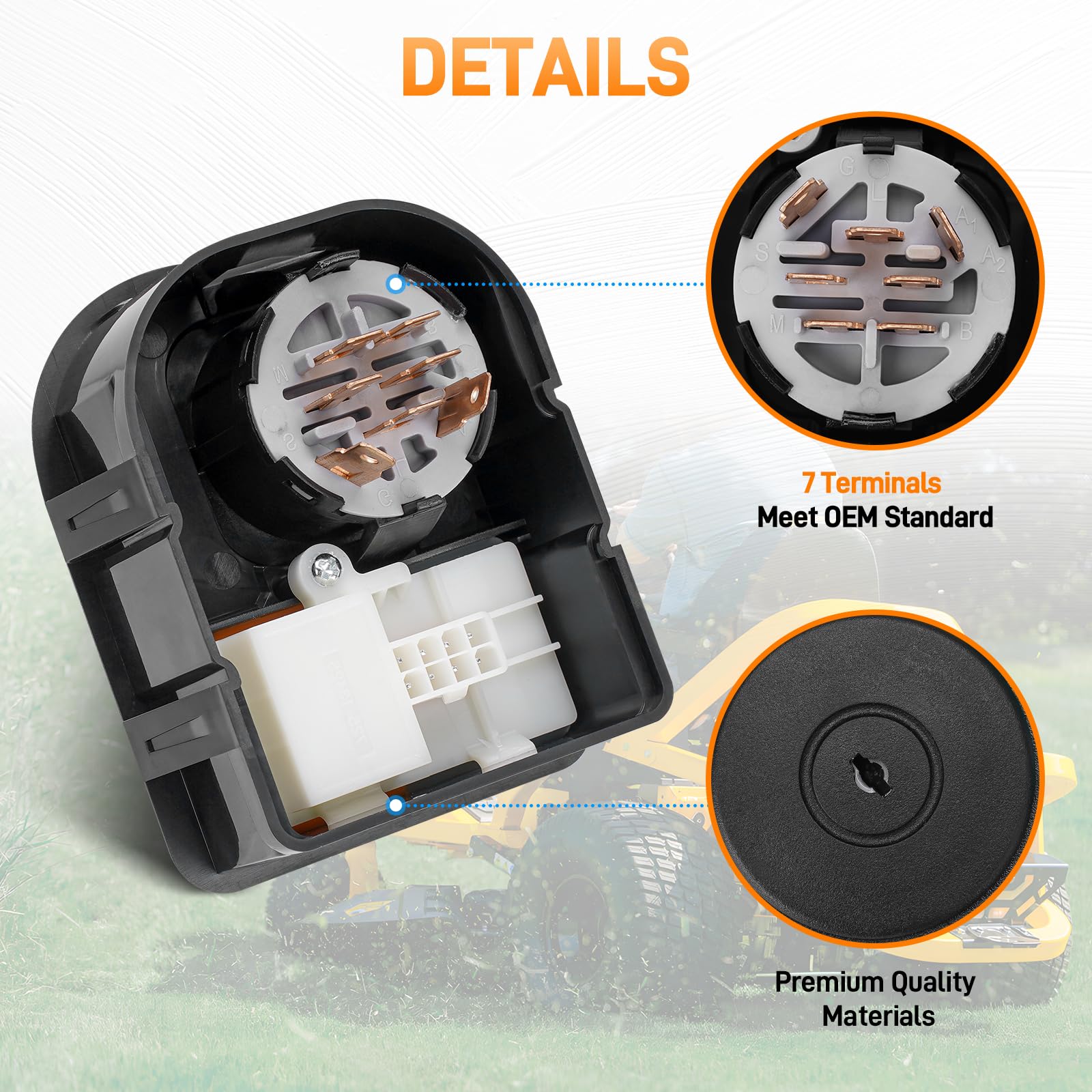 Sejaede ignition switch for Cub Cadet/MTD Craftsman compatibility with easy plug-in wiring.