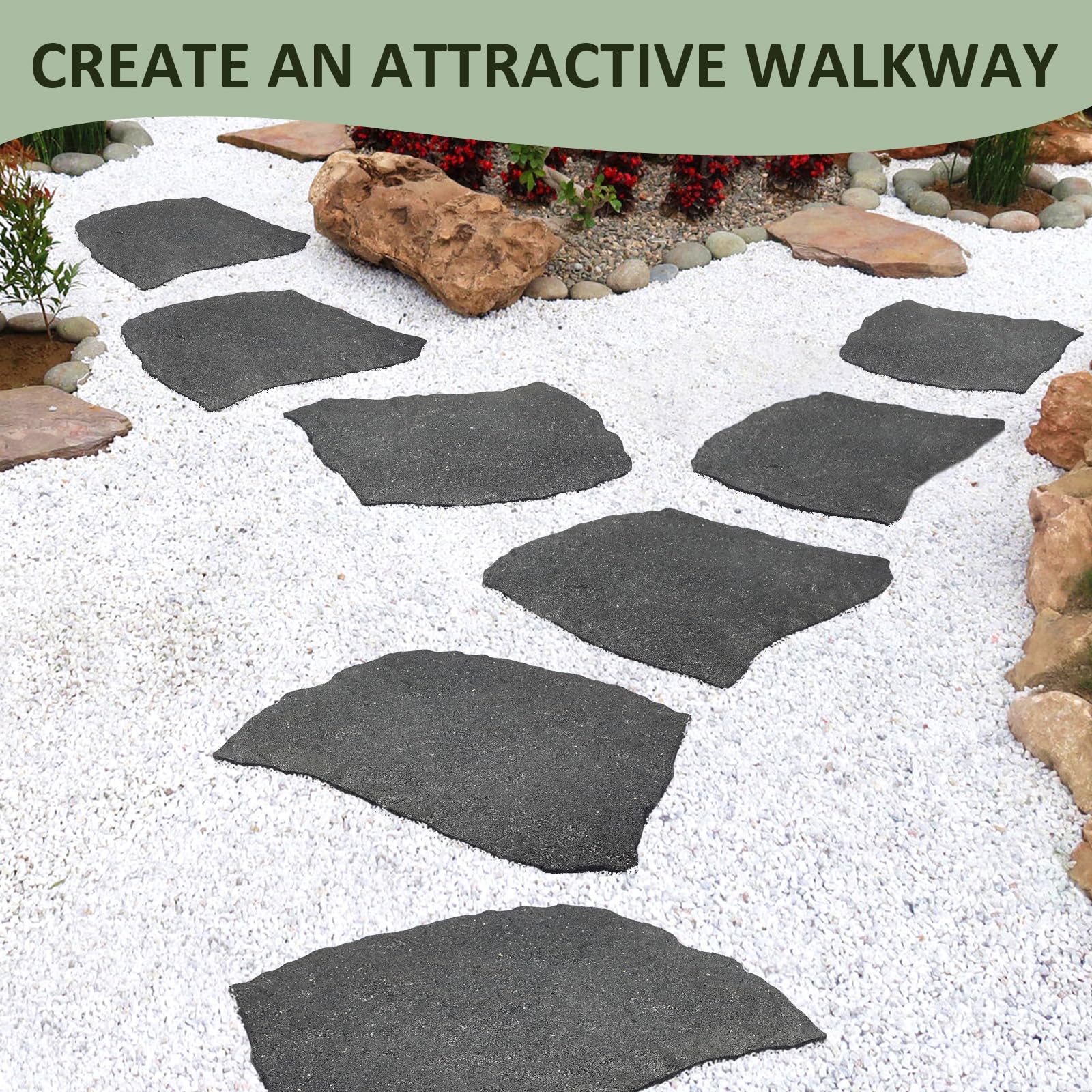 Sekcen recycled rubber stones provide durable, weather-ready pathway surfaces.