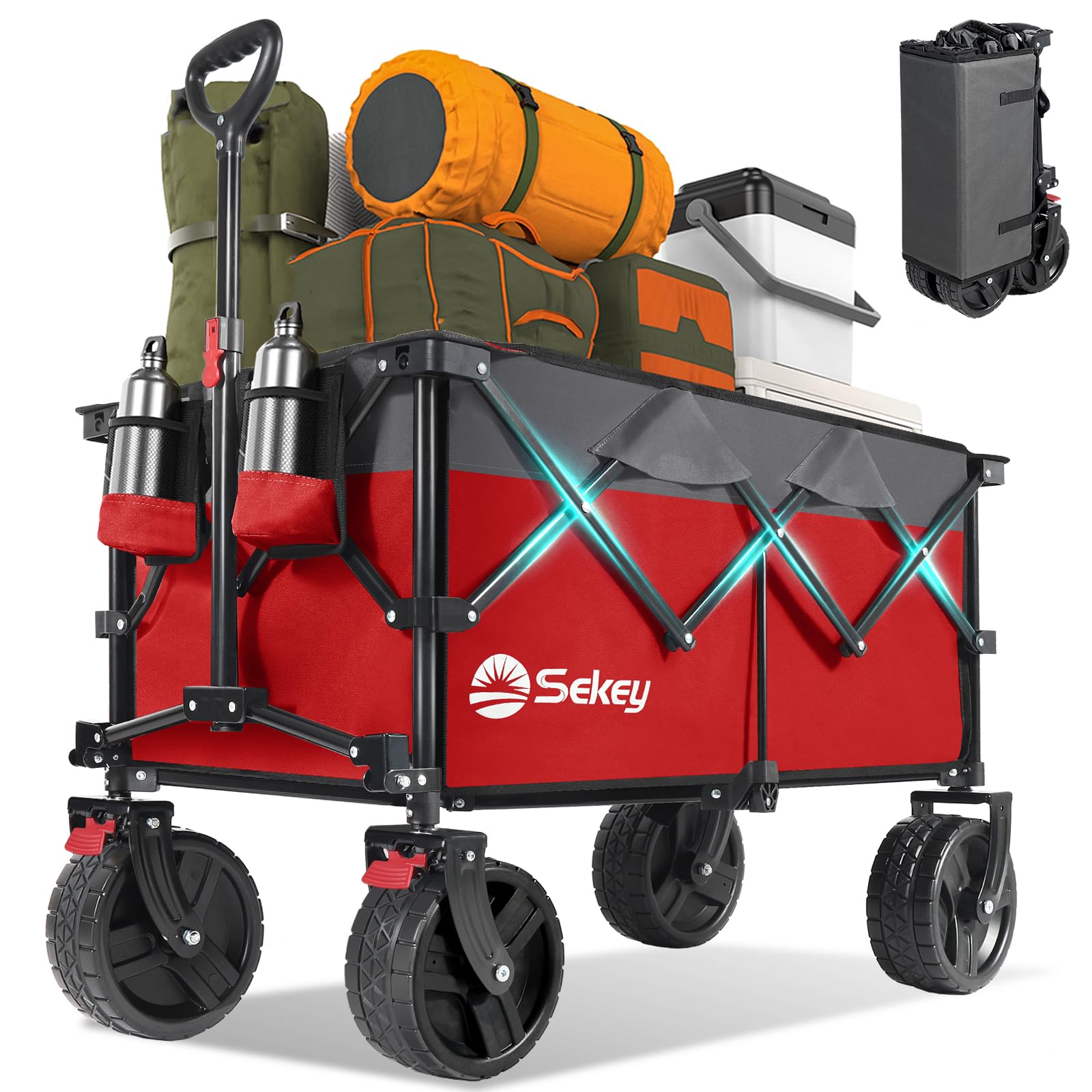 Sekey 220L foldable wagon setup showing ample cargo space for camping gear.