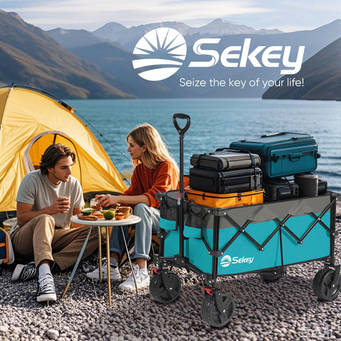 Sekey folded wagon with carry bag ready for transport.