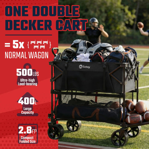 Sekey wagon with reinforced frame offers up to 500 lbs capacity for bulky gear.