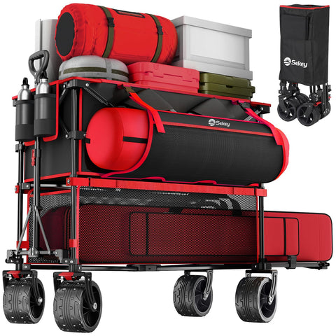 Sekey 500lbs double-decker wagon with extender carries heavy gear outdoors.