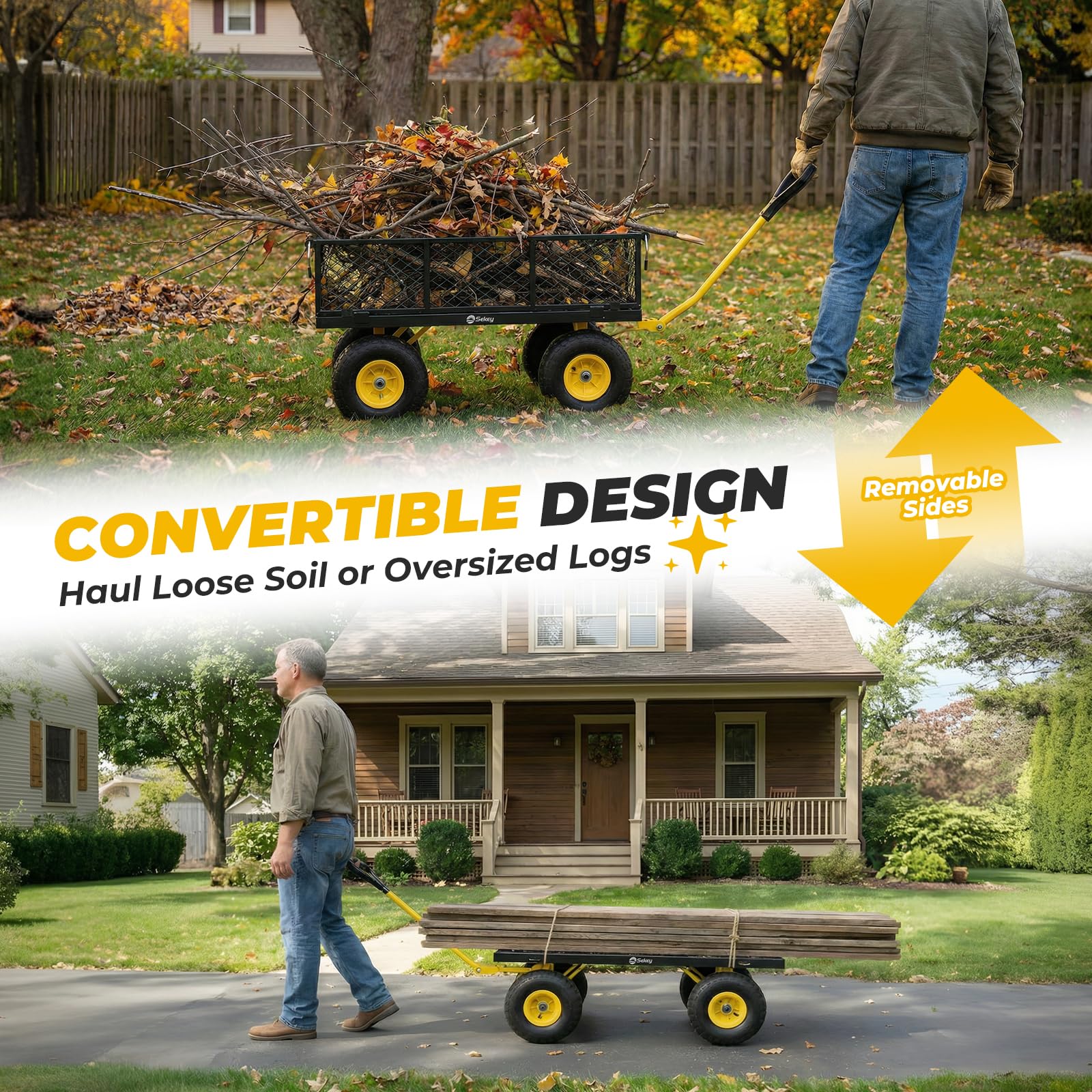 Sekey cart with removable mesh sides for quick flatbed conversion