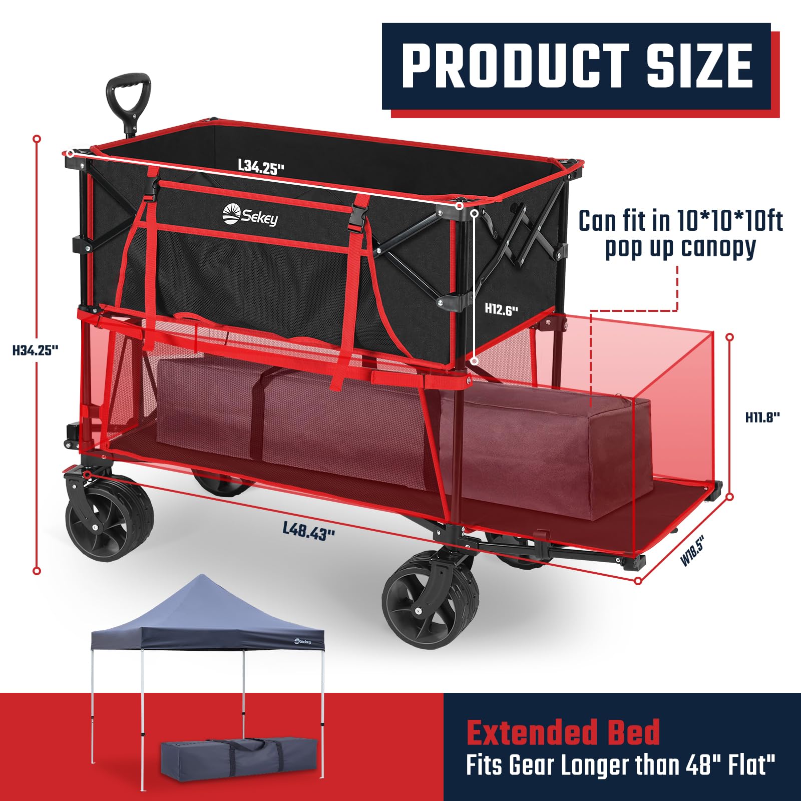 Sekey canopy-fit design accommodates 10x10 shade at outdoor events.