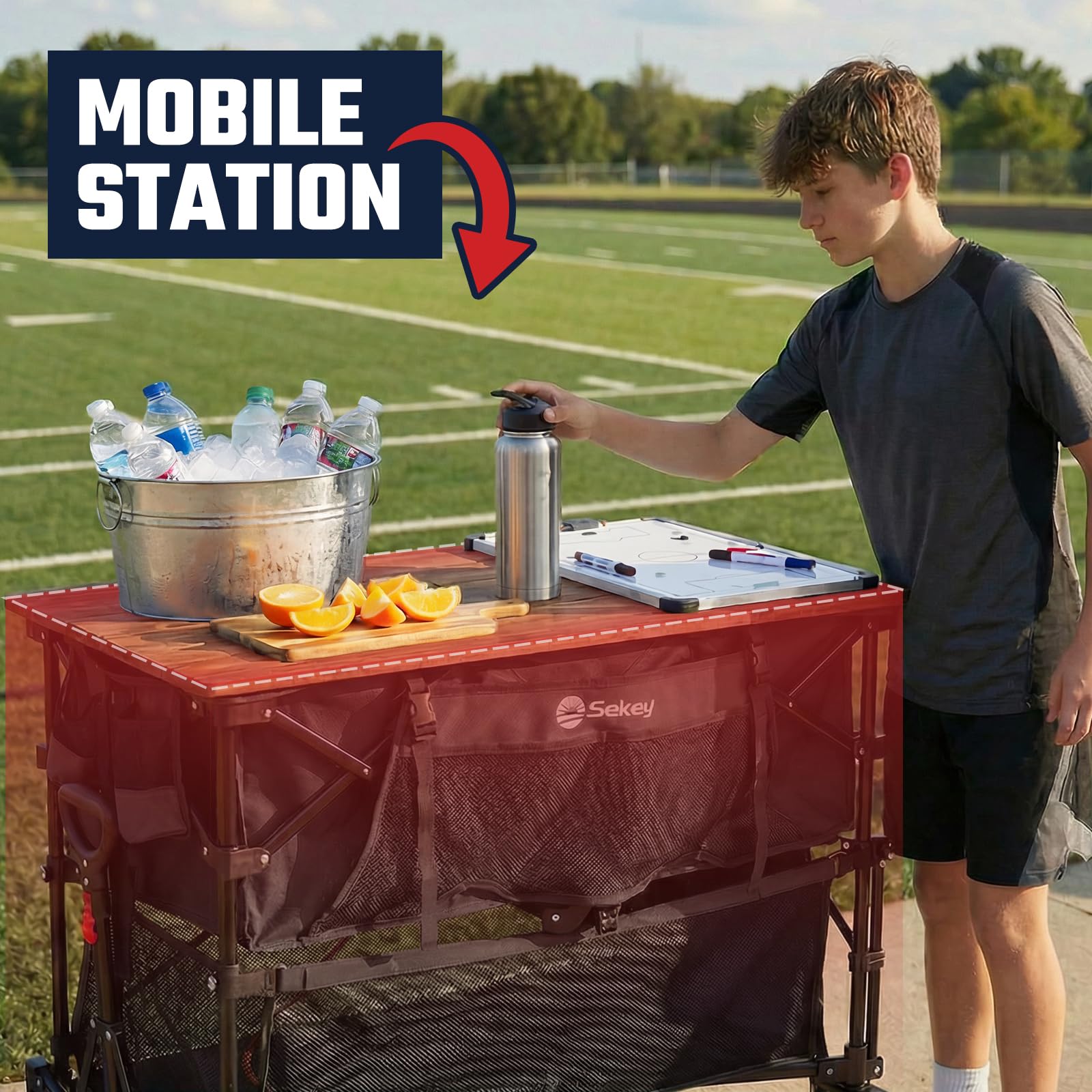 Sekey collapsible cart offers convenient storage for garden and camping gear.