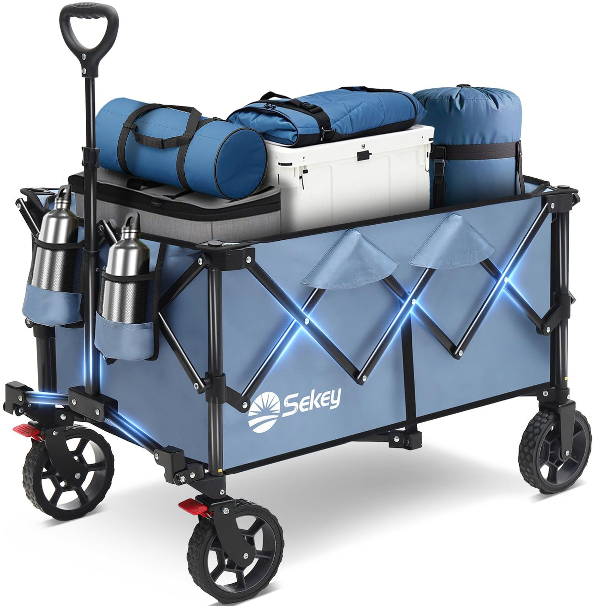 Sekey collapsible wagon in blue showing generous cargo space for gear