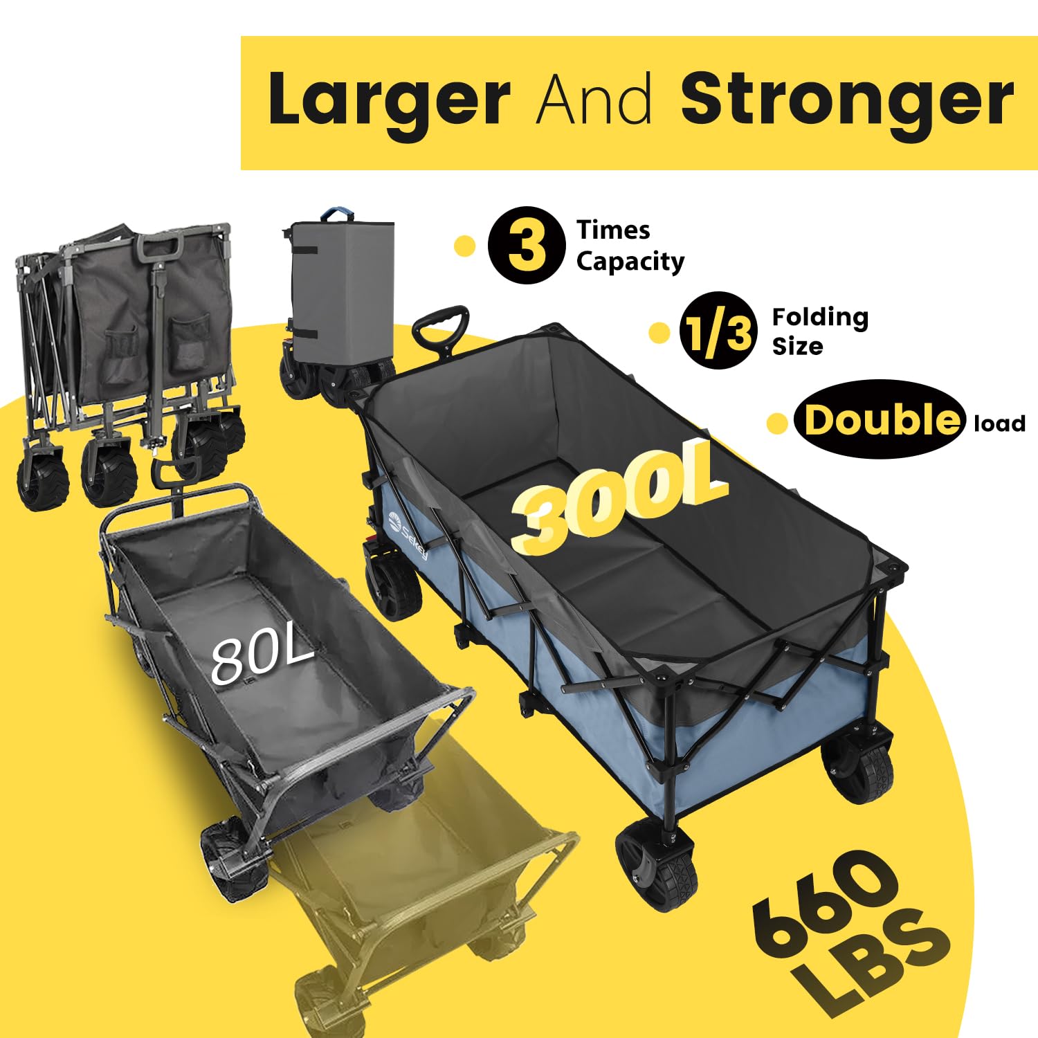 Sekey folding garden cart demonstrates compact storage when not in use.