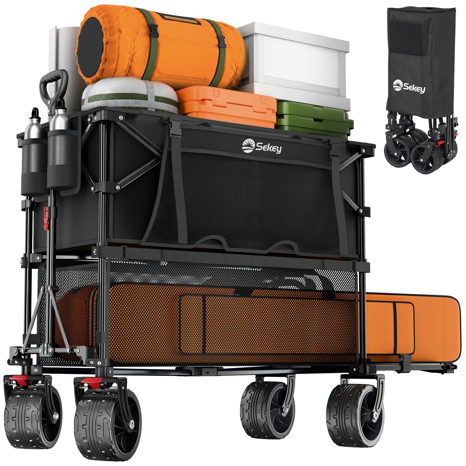 Sekey heavy-duty double-decker wagon with extender supports large loads on any terrain.