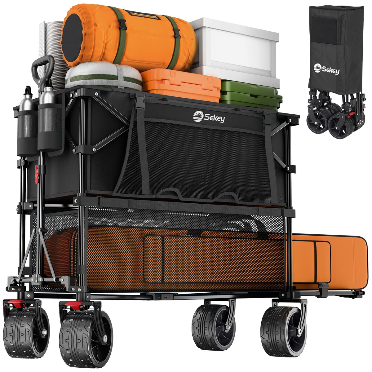 Sekey heavy-duty double-decker wagon with extender supports large loads on any terrain.