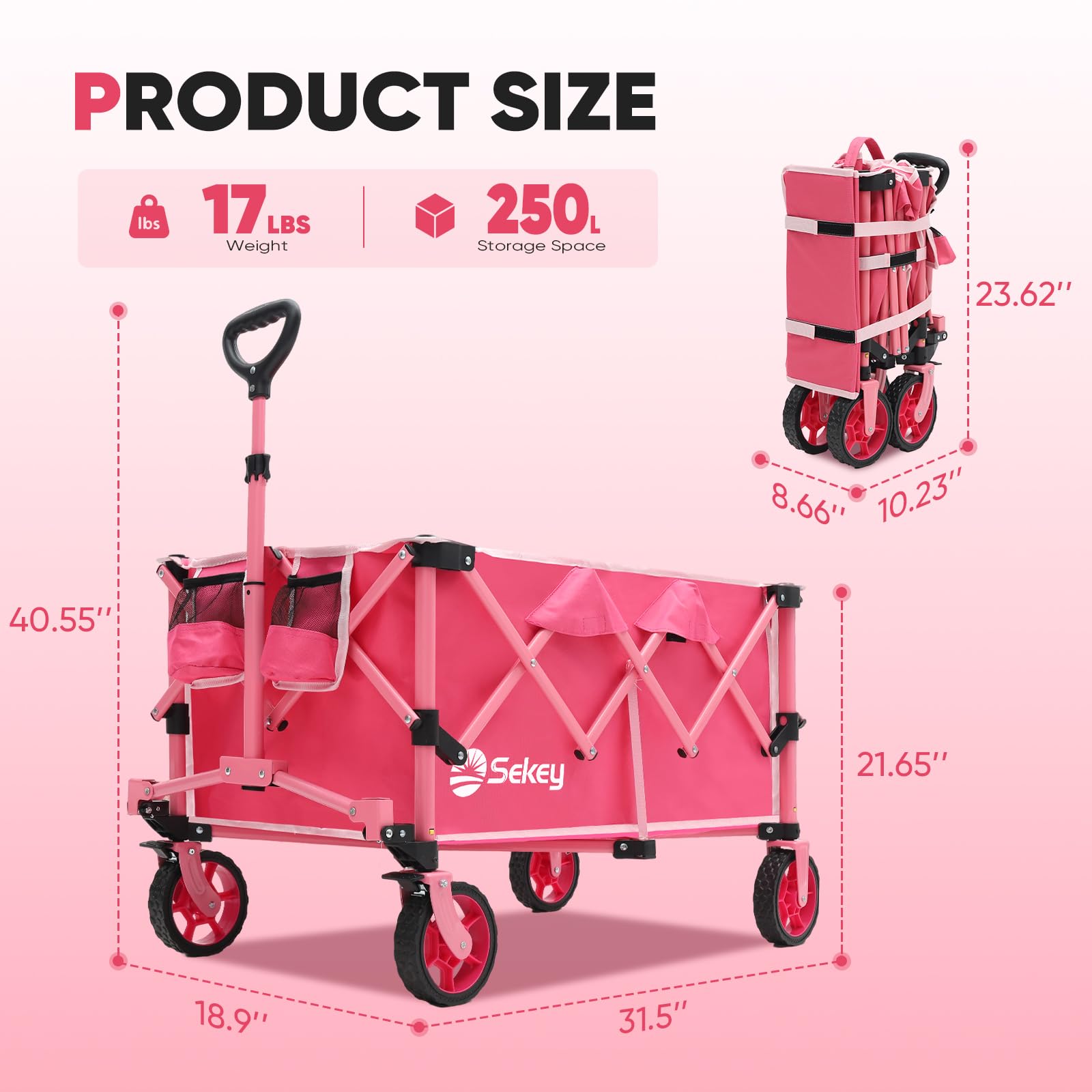 Sekey Pink Wagon folded compactly for easy trunk storage.