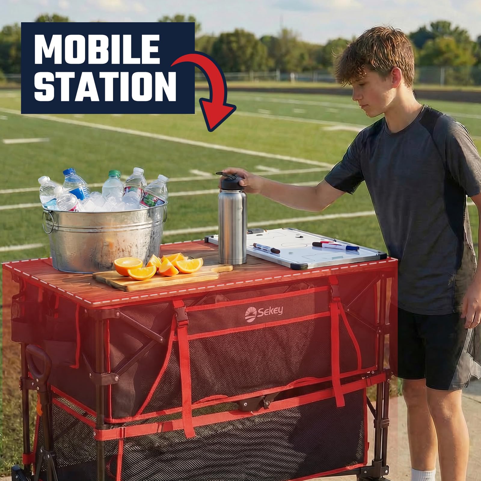 Sekey wagon arrives ready to use and unfolds in seconds.