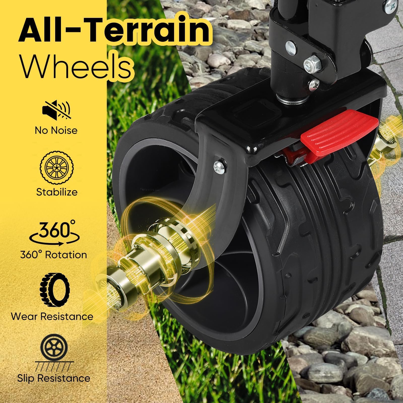 Sekey wagon all-terrain wheels show smooth movement across sand or turf