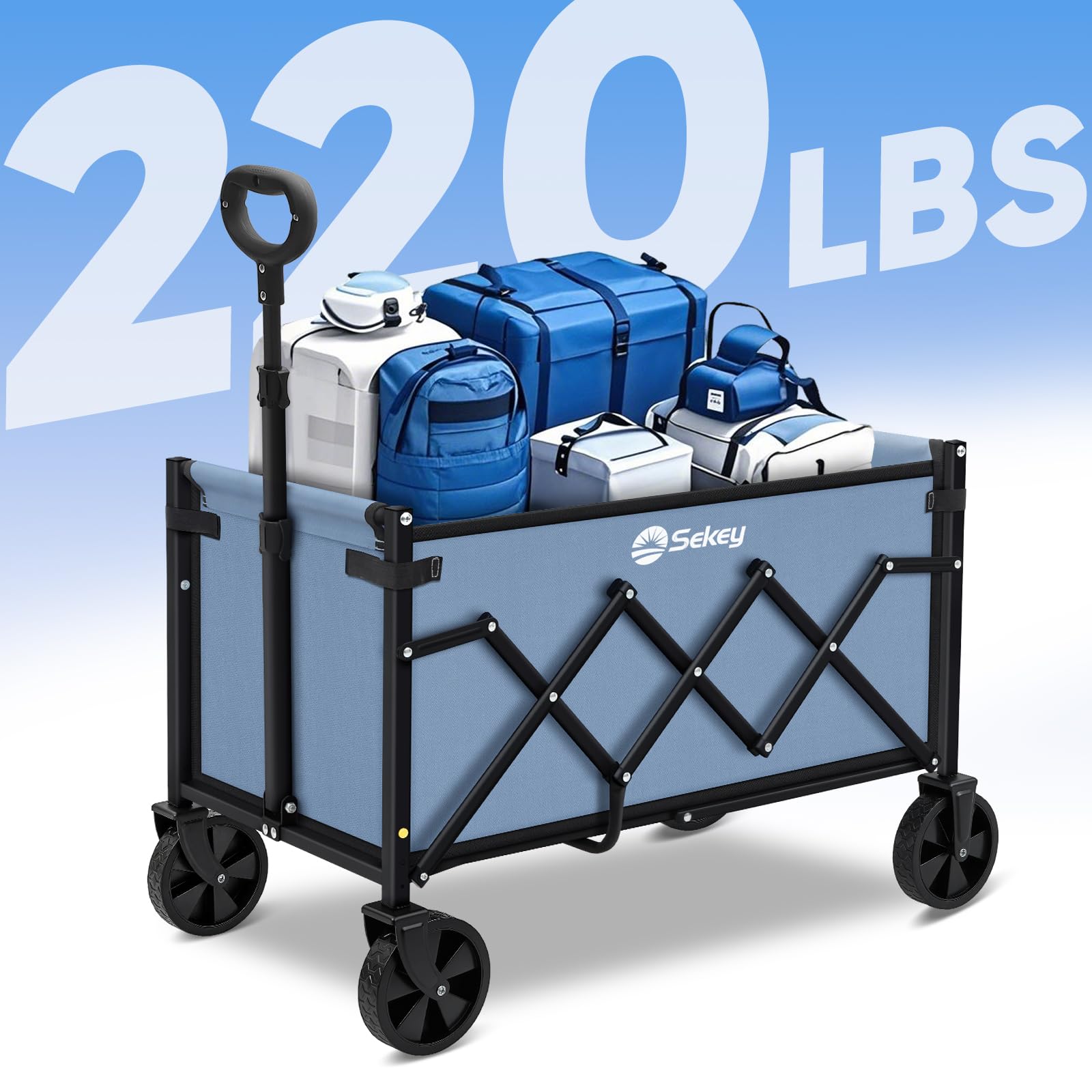 Sekey Wagon Cart 360-degree-rotating-wheels allows smooth movement on grass, sand, and pavement