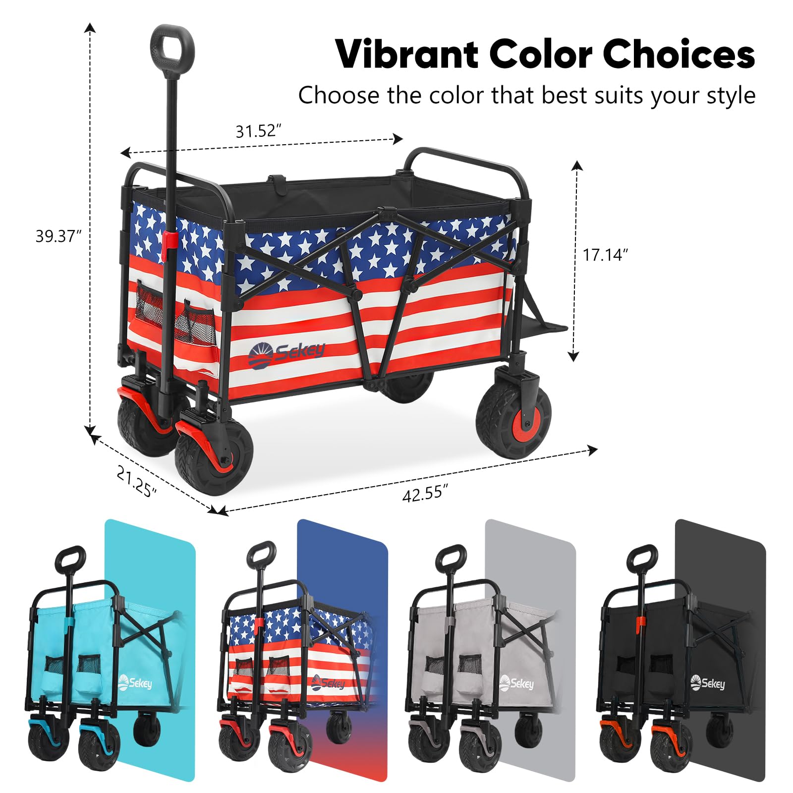Sekey wagon cart removable cover and tires enable quick cleaning and maintenance