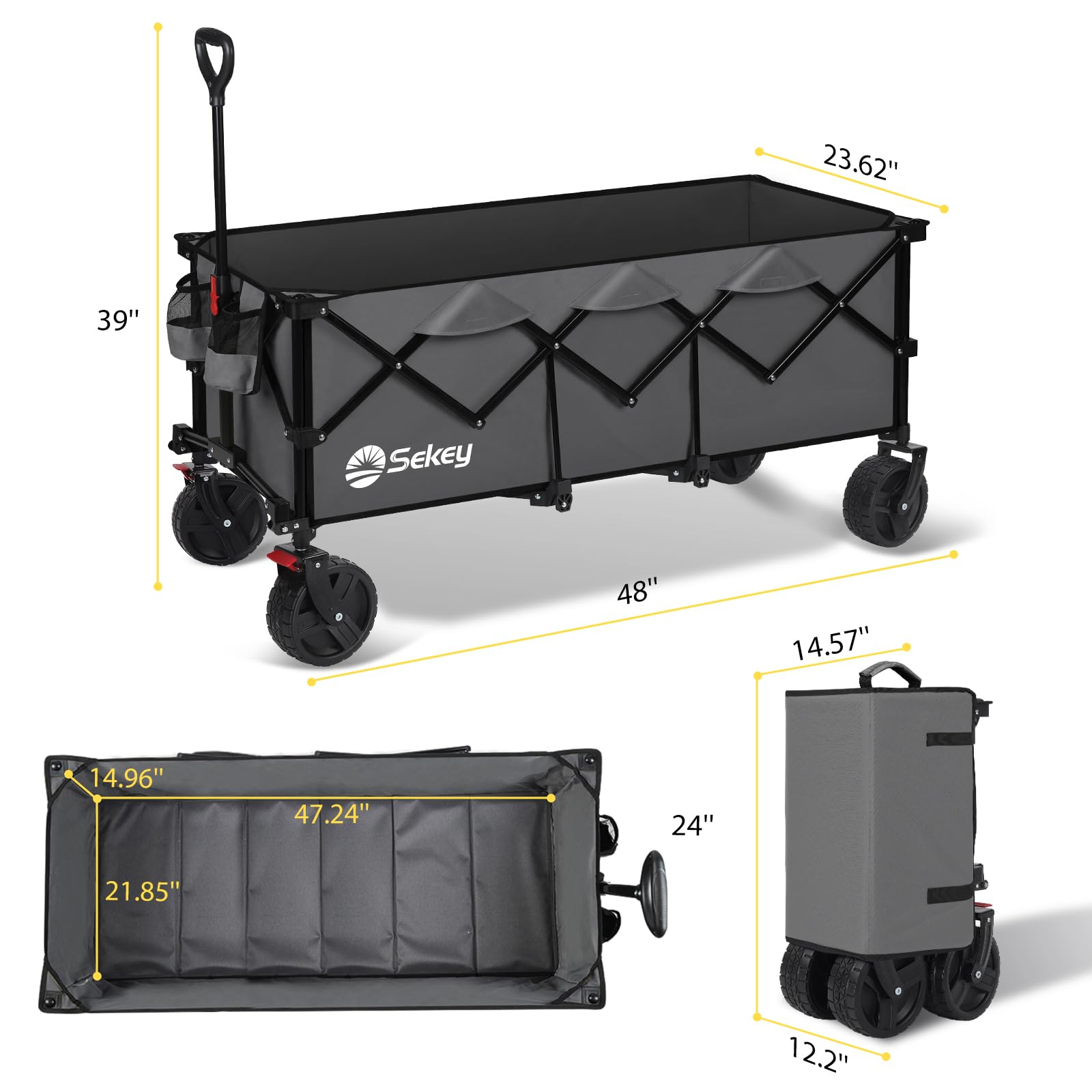 Sekey wagon’s one-hand fold design simplifies setup and storage.