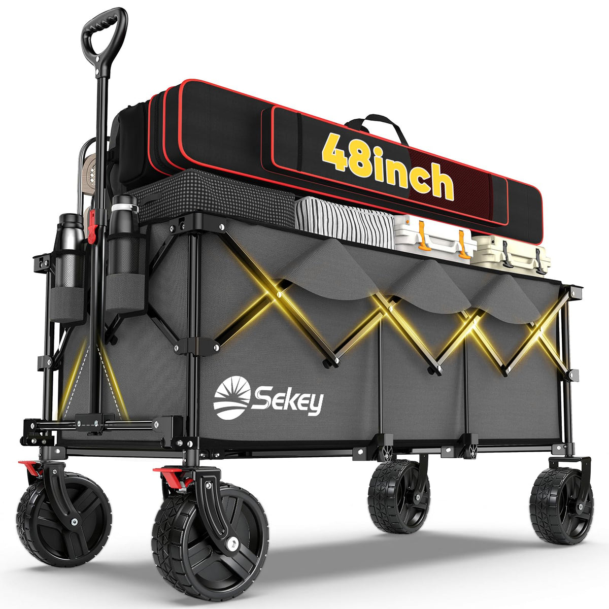 Sekey wagon extended storage space for large loads during outdoor chores.