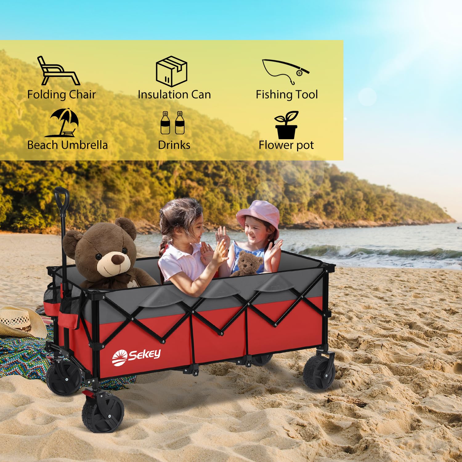 Sekey collapsible wagon fits in car trunk for quick transport