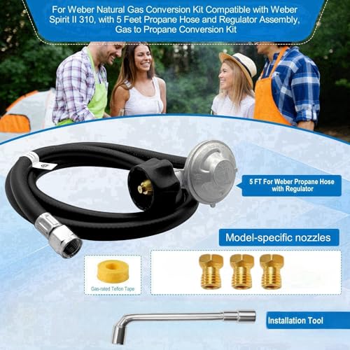 Sekvira 5ft hose and regulator attached to Weber grill for steady propane supply