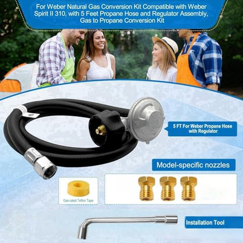 Sekvira 5ft hose and regulator attached to Weber grill for steady propane supply
