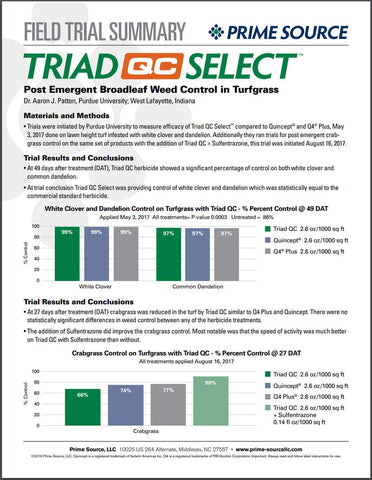 Select Source Triad QC Select tackles dandelions and clover on lawns.