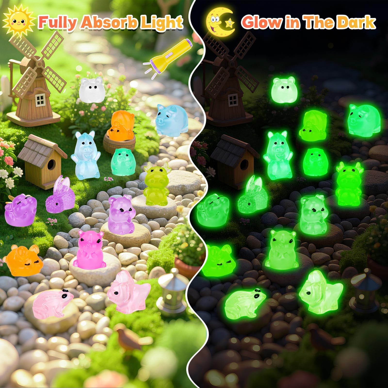 SelfTek glow-in-the-dark bear figurine brightening shelves and terrariums